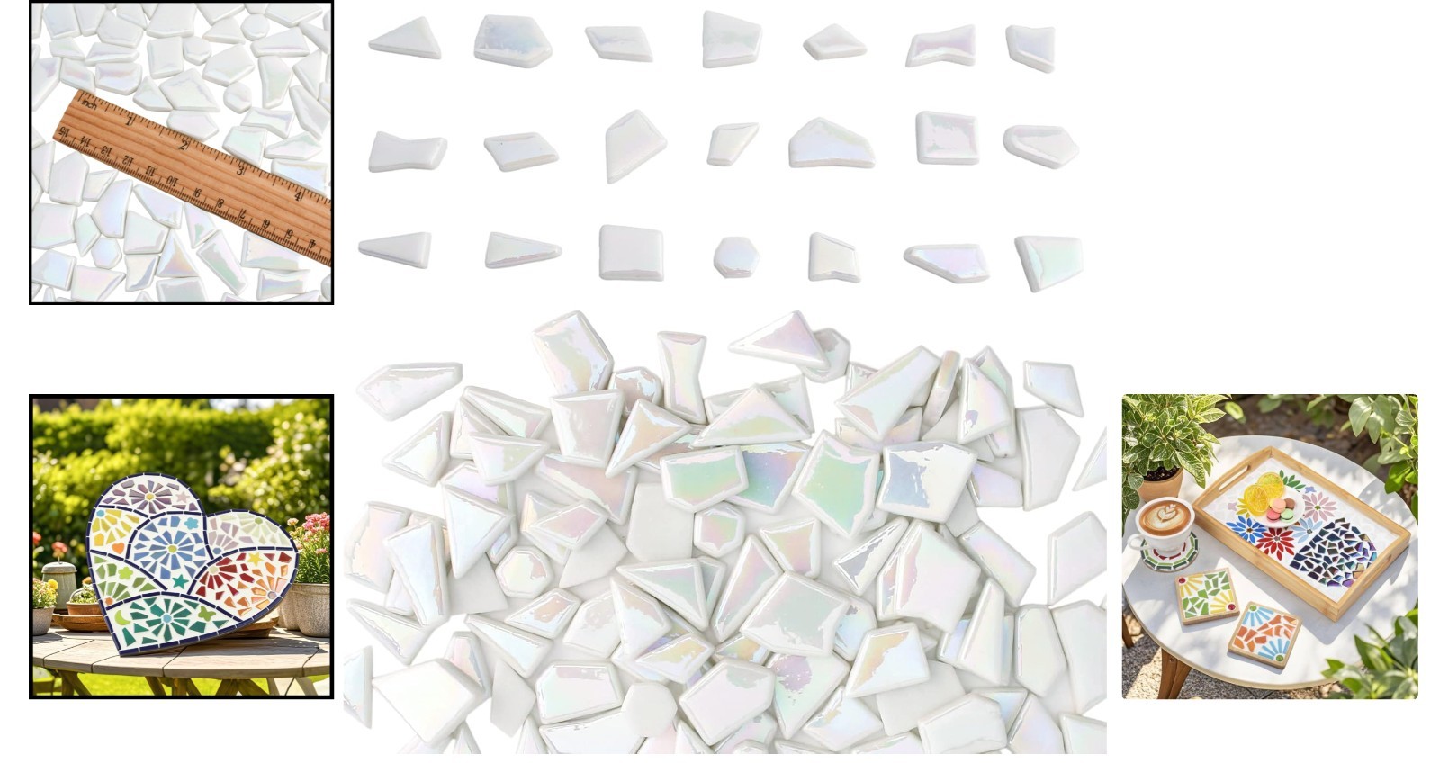 Art Deco Iridescent White Mosaic Tiles 200g – Crafting Essential for All Levels