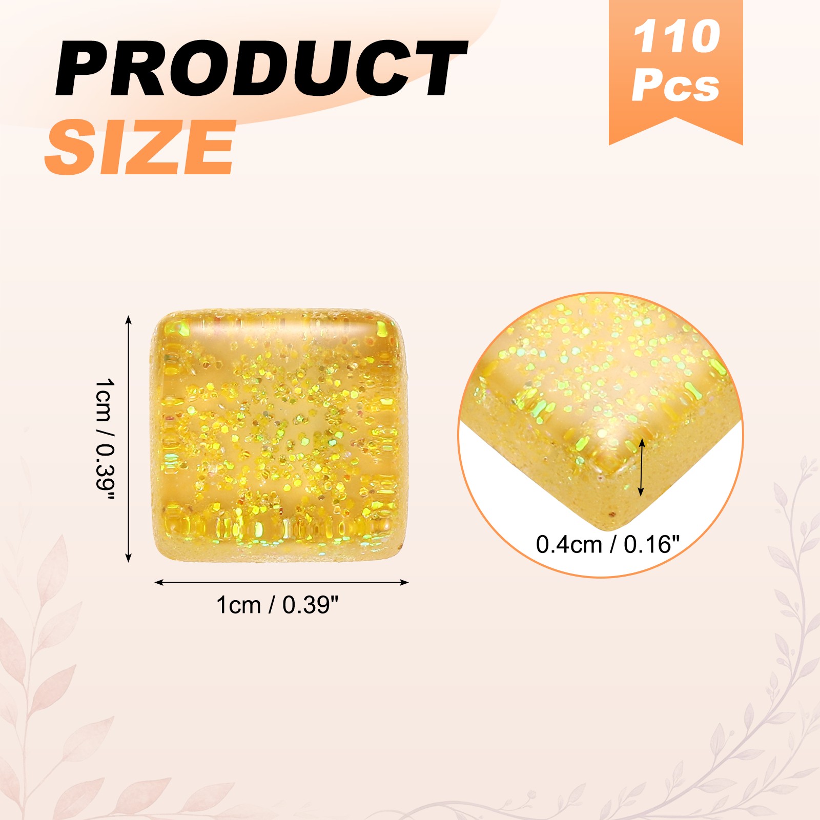 110Pcs 1x1cm Glitter Square Mosaic Tiles Glass, Rainbow Color
