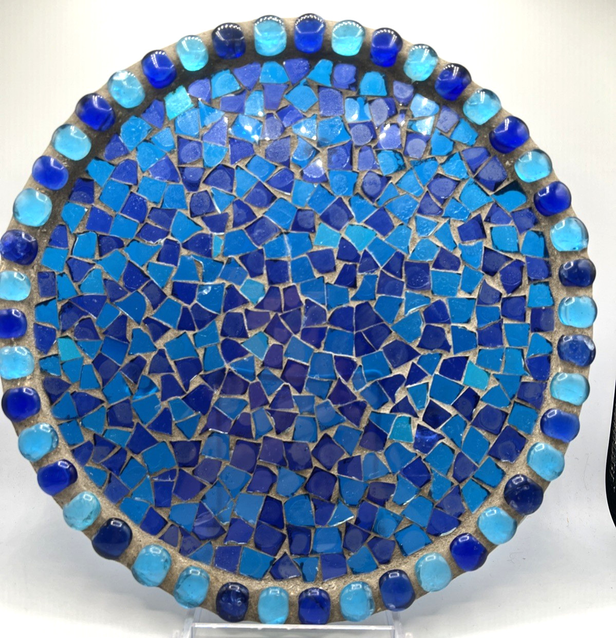 Mosaic Art Glass Concrete Round Footed Tray Trivet Platter Decor Patio Garden 11