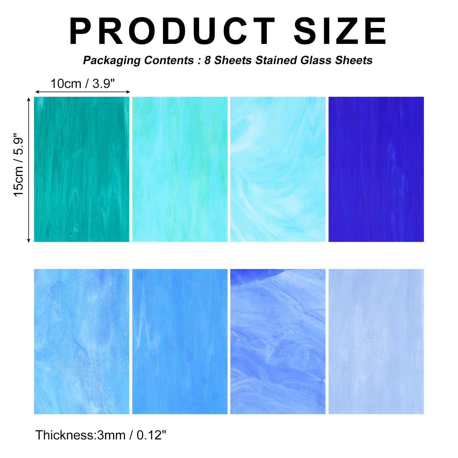 Stained Glass Sheets 8 Sheets, 4 x 6 Inch Art Glass Lake Blue Series