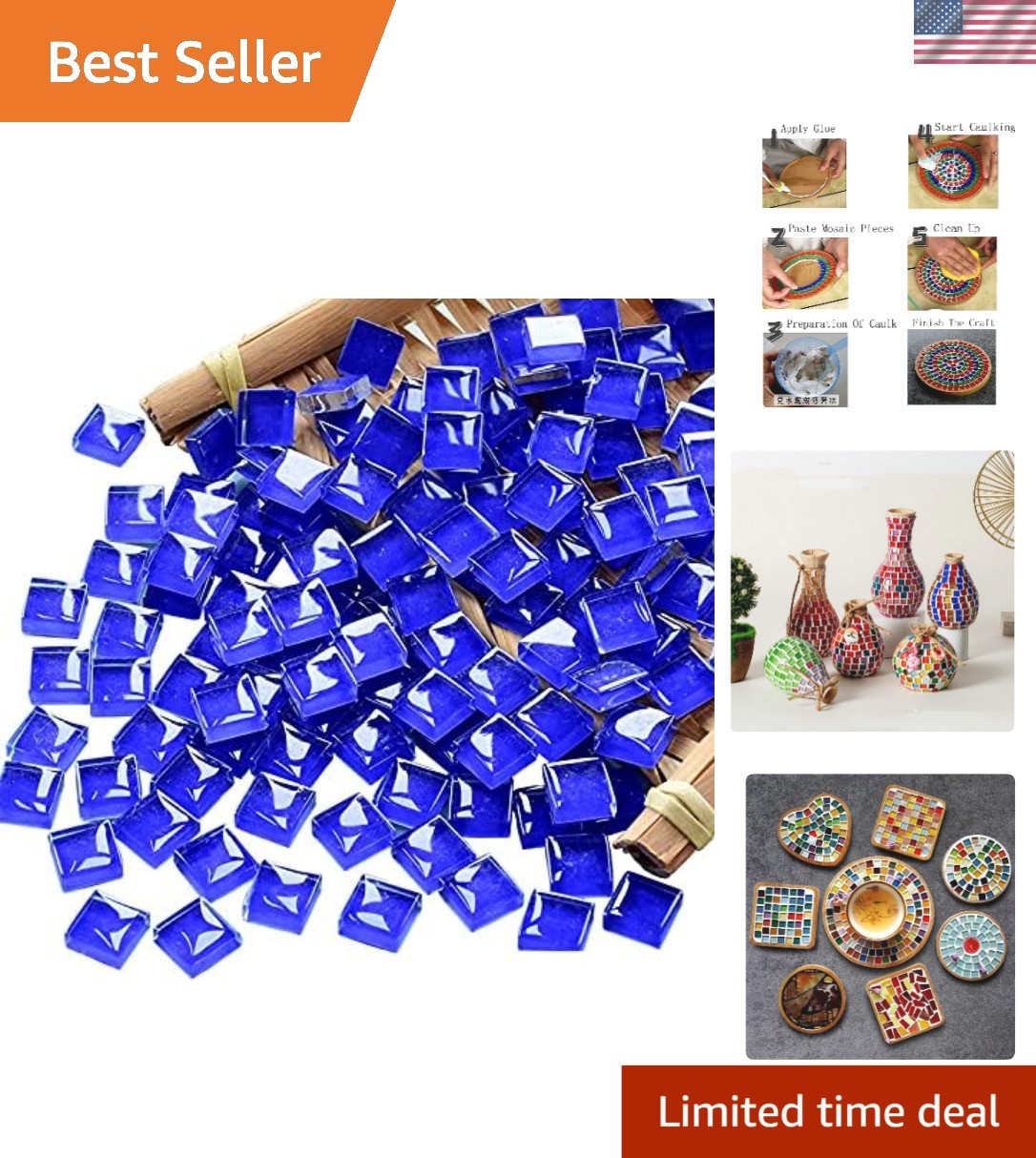 100 pcs Dark Blue Crystal Mosaic Tiles – Perfect for Picture Frames and Jewelry