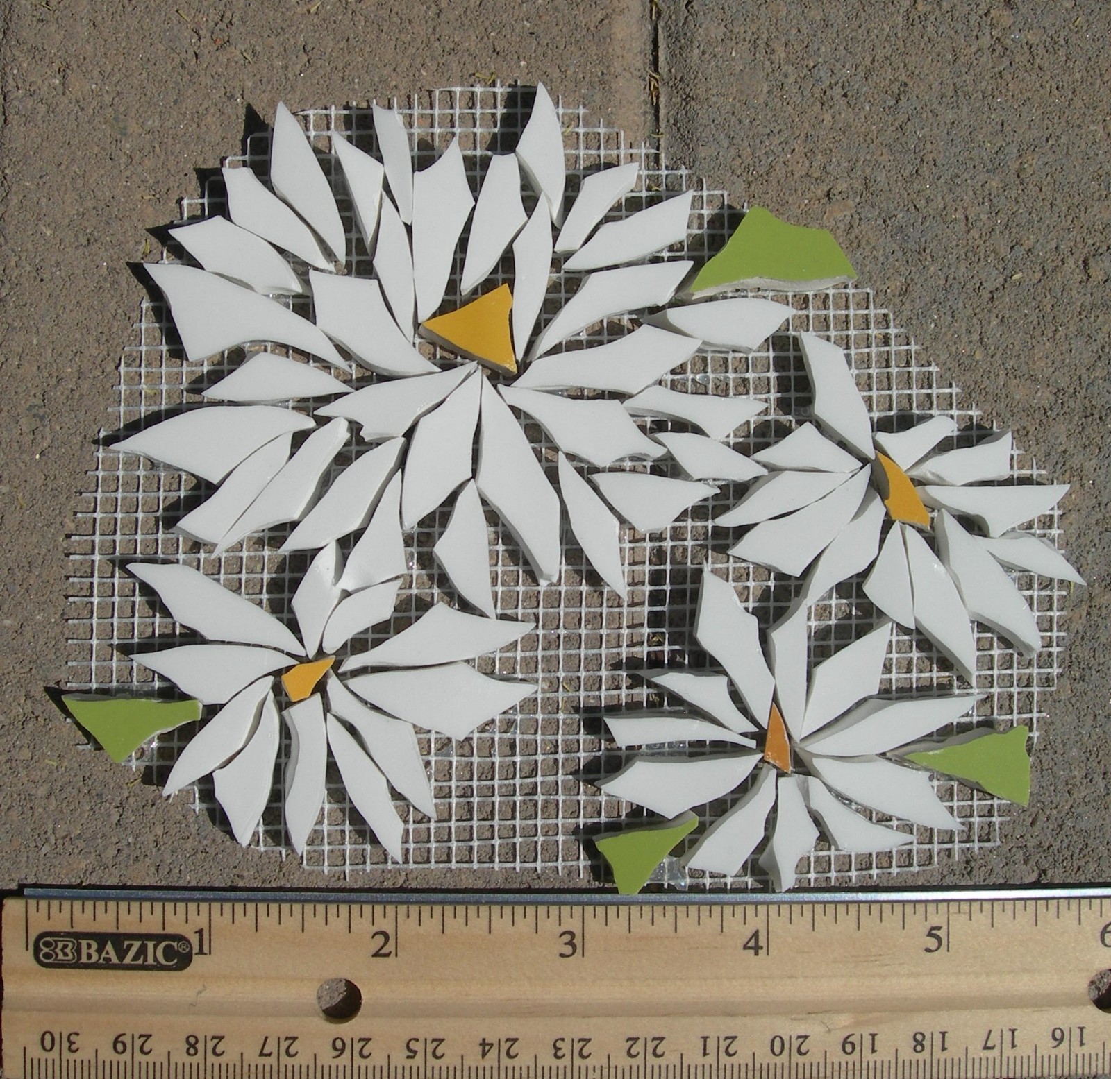 Floral Mosaic Tiles, White Daisy Aster Craft Tile -Table Top Mosaic