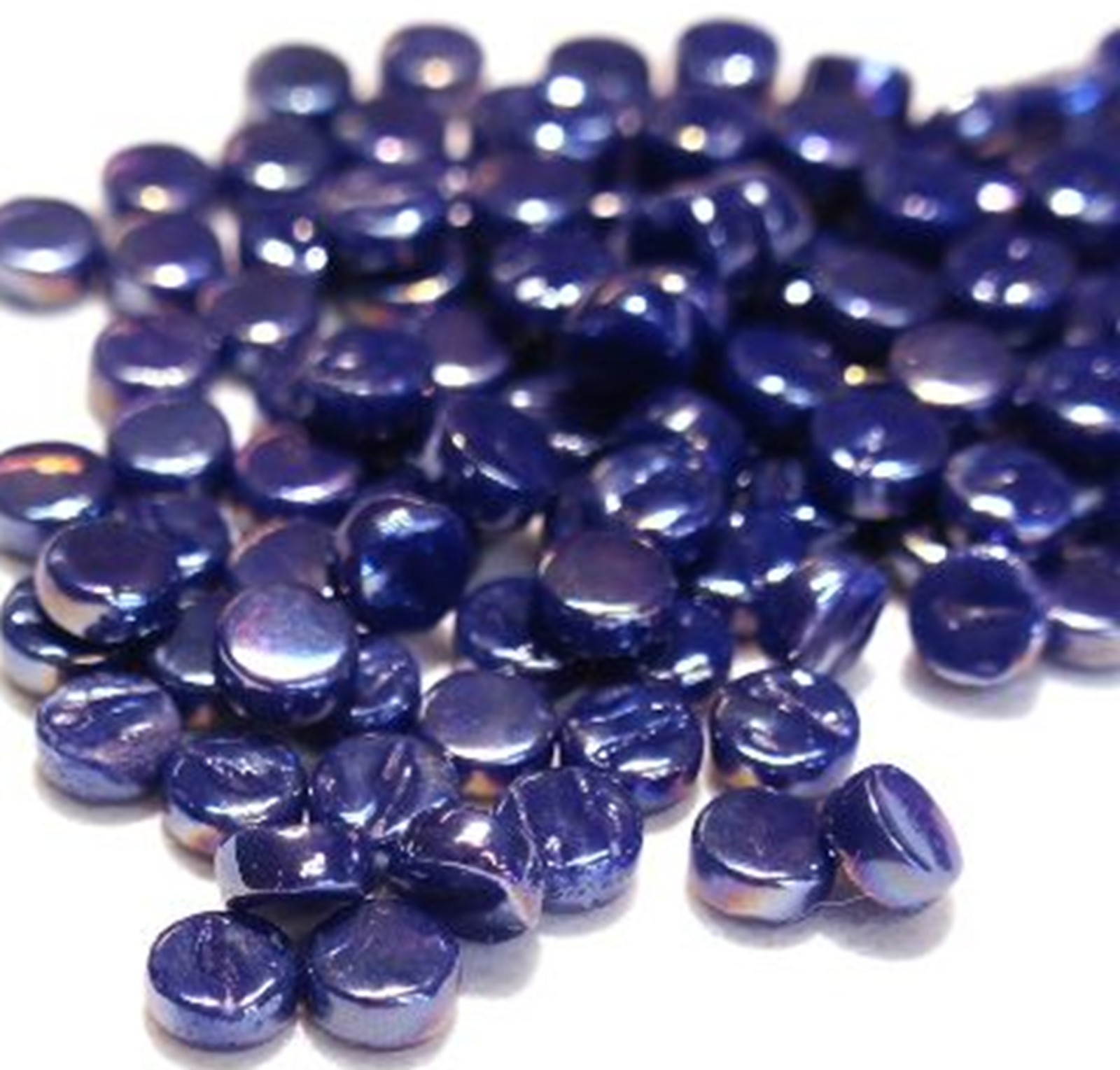 50 Tiles Pearlized Royal Blue 8 mm Round Recycled Glass Mosaic Tiles – 4 mm