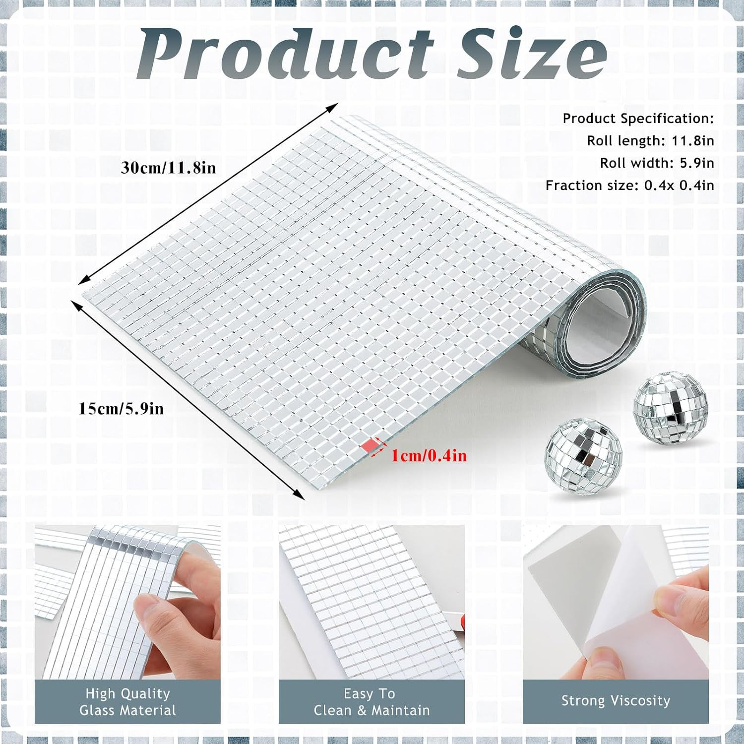 10x10mm Self Adhesive Mirror Mosaic Tiles, 1350pcs | Square Disco Mirror Tile, D
