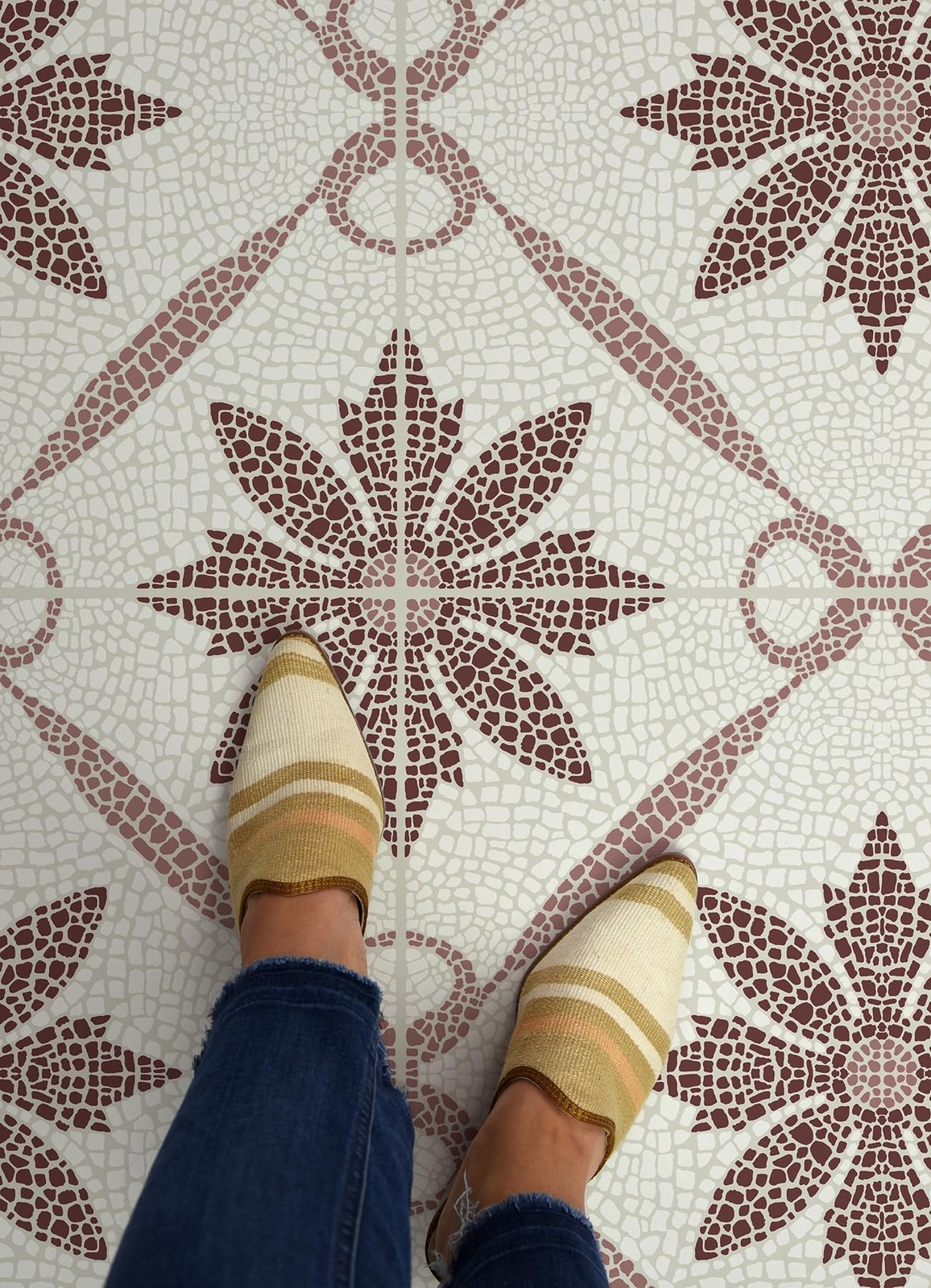 Jamila Burgundy Peel Stick Floor Tiles FP6299 Vinyl Flooring Home Decor