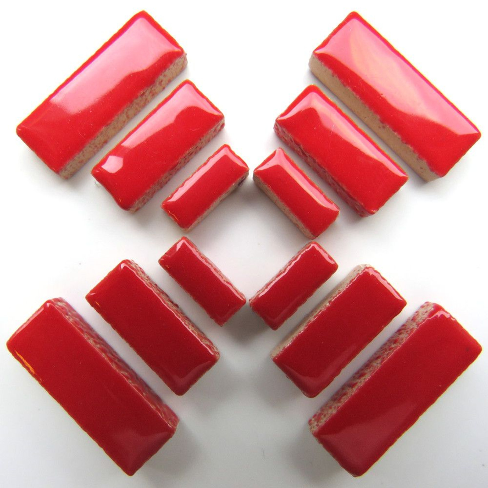 50 Tiles Poppy Red Ceramic Rectangles Mosaic Tile Pieces – Mixed Sizes