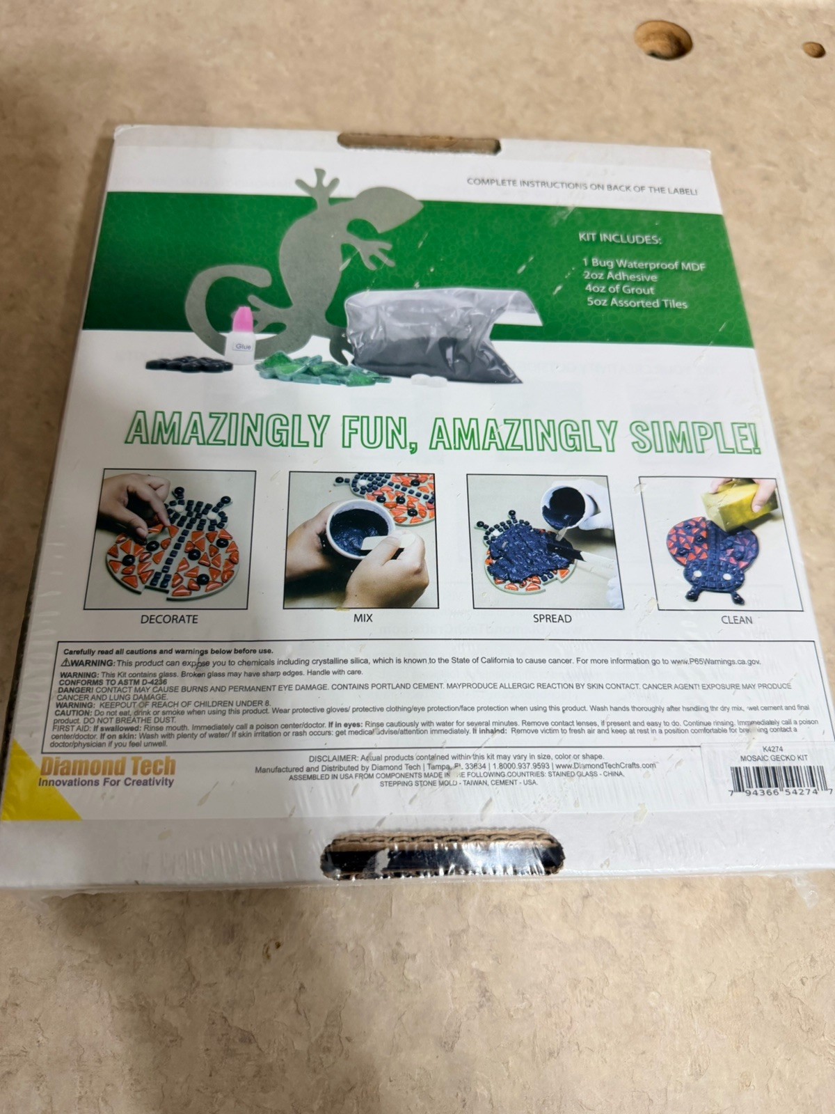 Diamond Tech “Mosaic Gecko Lizard Kit” K4274 Craft Kit New SH