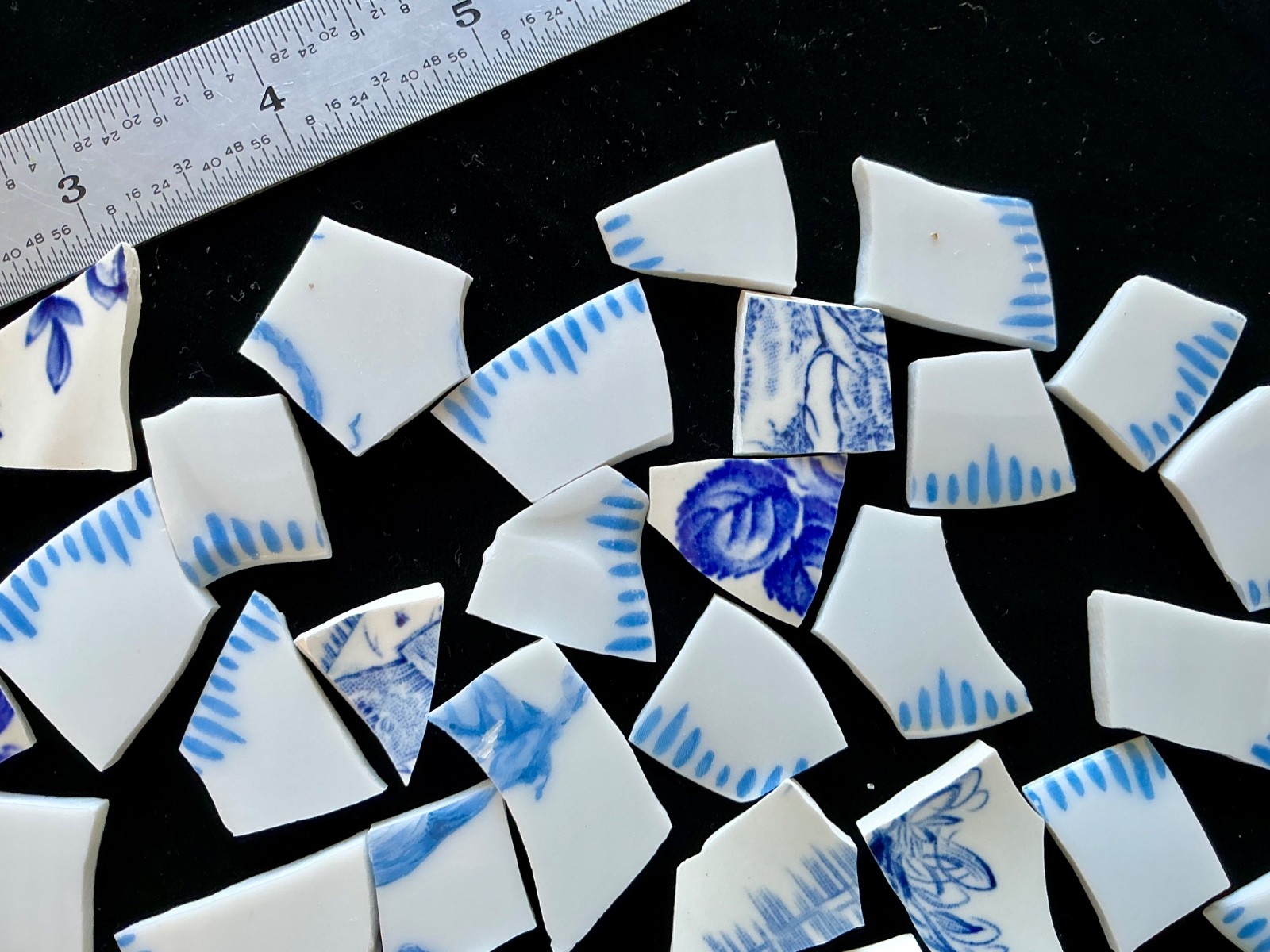 Broken China Mosaic Tiles Blue & White Mix 85+ Pieces Set Q