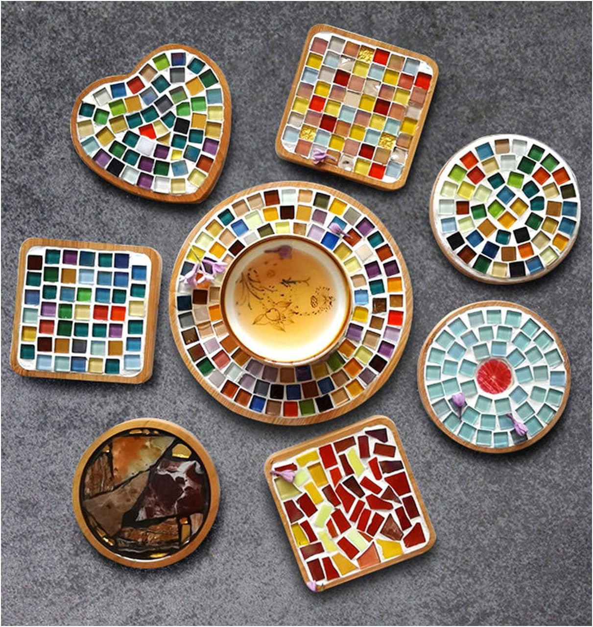 Mosaic Tiles Squares Dark Gray Crystal Mosaic Glass Tile for Crafts Bulk DIY Pic
