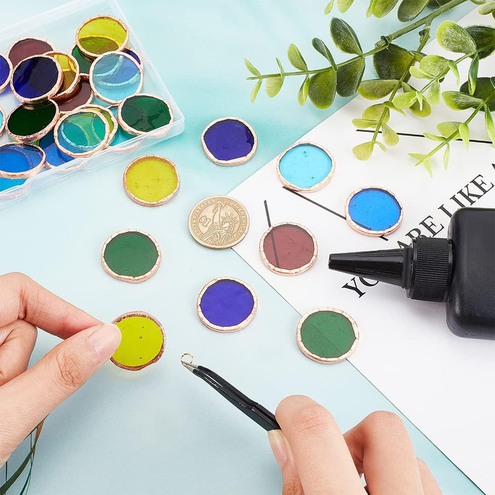 36Pcs 6 Colors round Glass Mosaic Tiles 1 Inch Crystal Mosaic Glass Pieces Windo