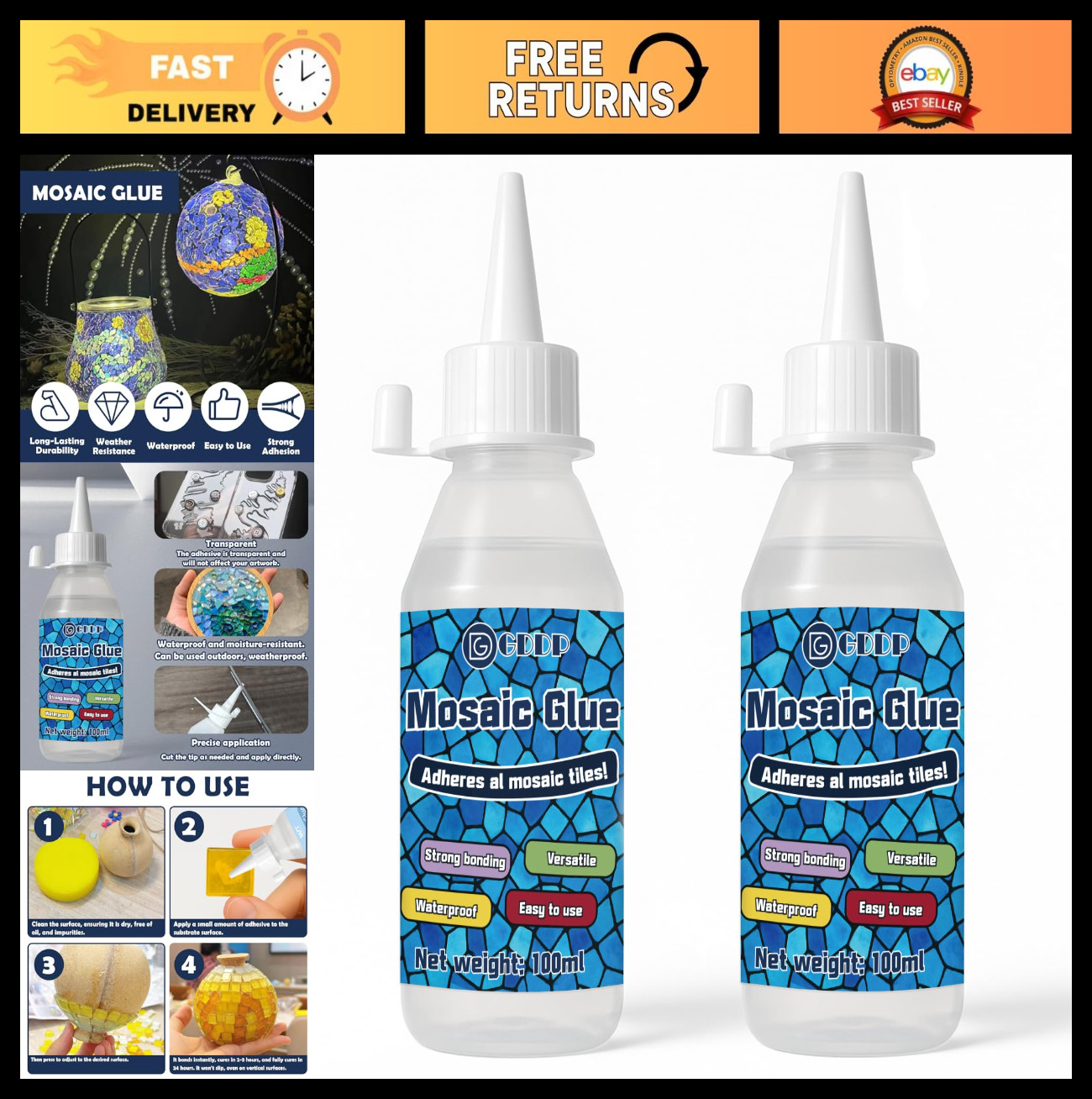 200ml Clear Mosaic Tile Adhesive, Waterproof Fast Drying Glue for DIY Crafts, Gl