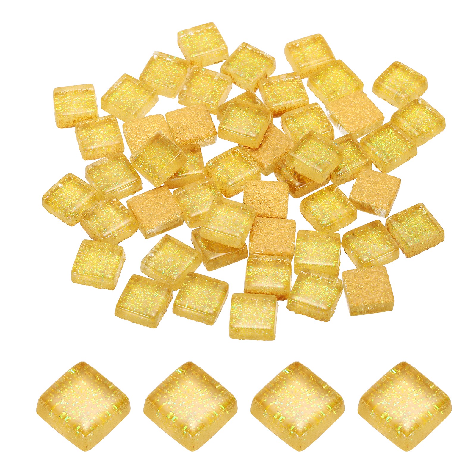 110Pcs 1x1cm Glitter Square Mosaic Tiles Glass, Bright Yellow