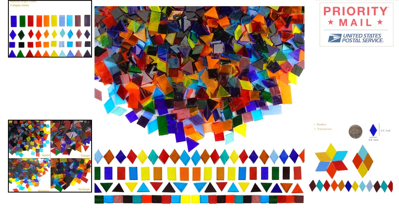 1600 Pieces Transparent Assorted Glass Mosaic Tiles for Arts Crafts Projects