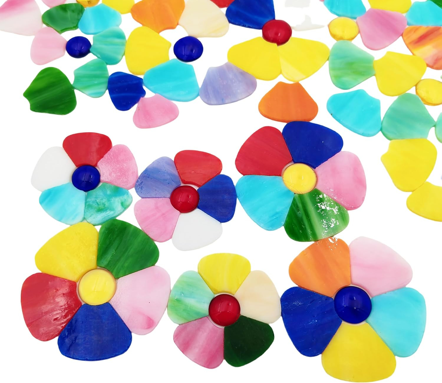 20PCS Glass Flower Mosaic Tiles, 2 Size Petal Stained Glass Mosaic Pieces for DI
