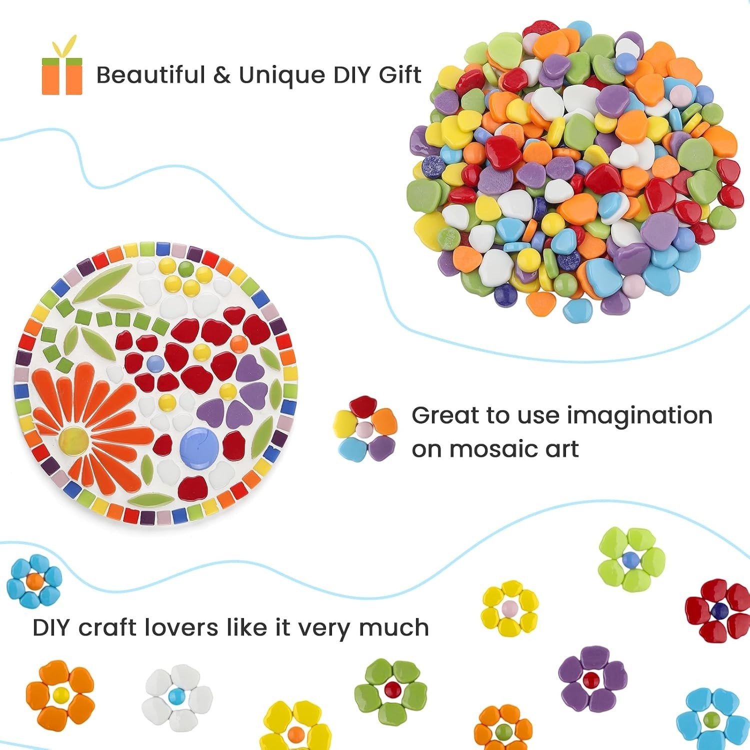 Art Deco Flower Glass Mosaic Tiles – 1LB Smooth Edge Crafting Supplies