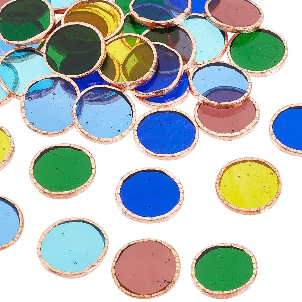 36pcs 6 Colors Round Glass Mosaic Tiles 1 Inch Crystal Mosaic Glass Pieces Wi…