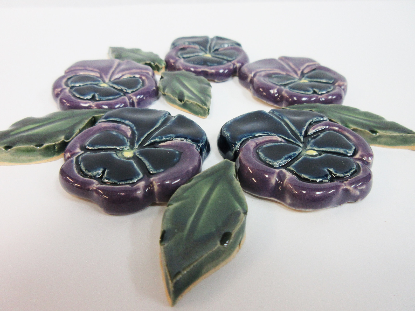 PANSY Mosaic Tiles, Handmade Ceramic Craft Tiles, Navy Blue Purple Tones, 10 pcs