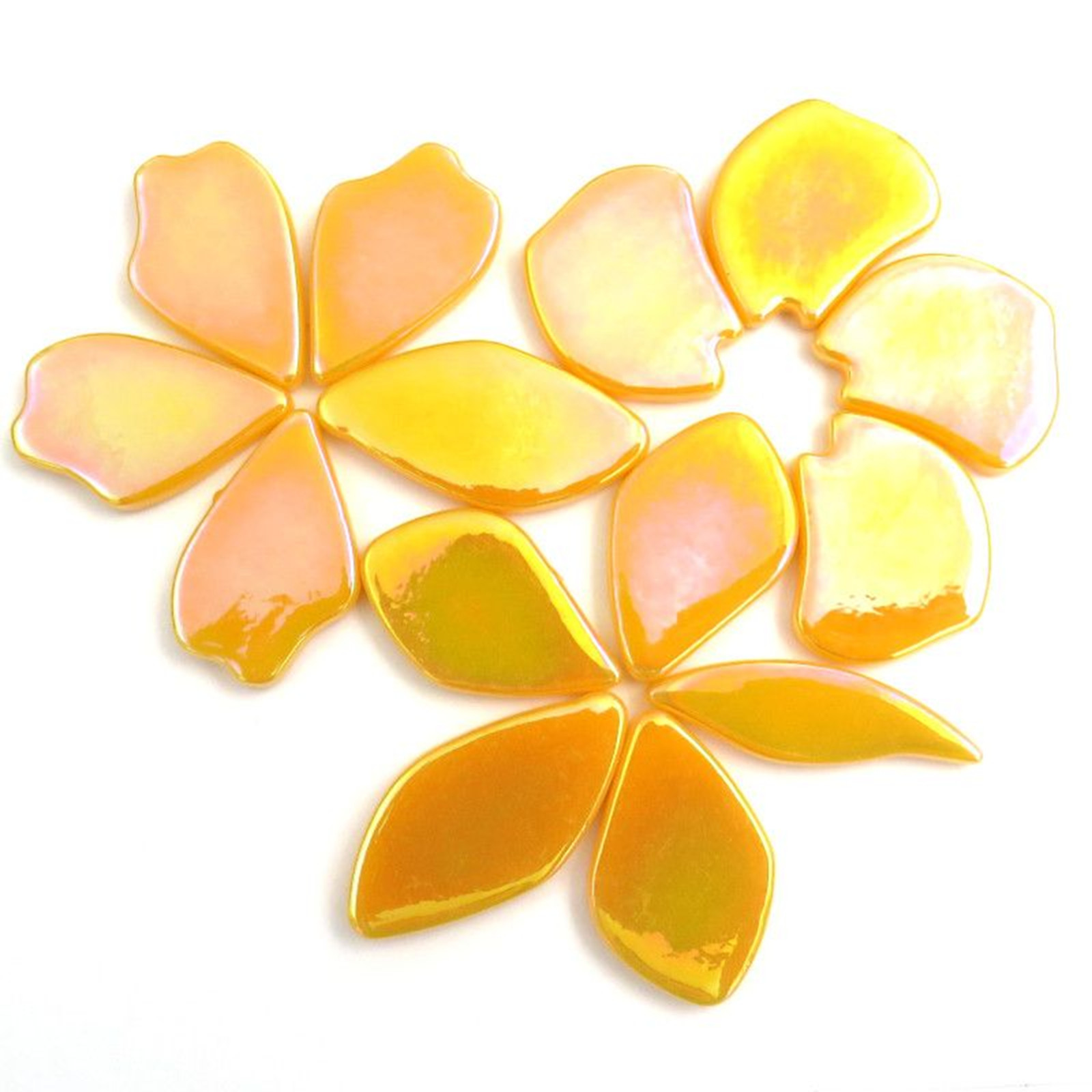 20 Iridescent Golden Yellow Petal Glass Mosaic Tile Pieces – 25 mm-30 mm /4 mm