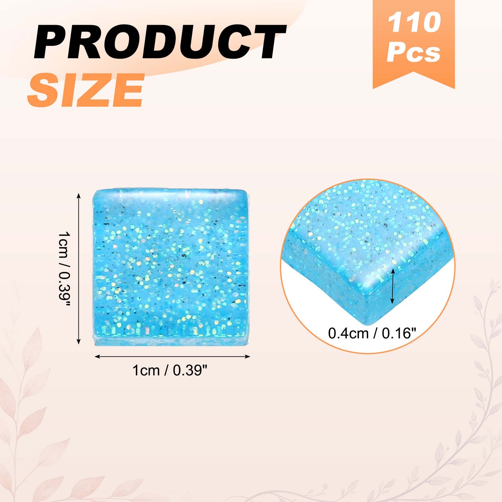 110Pcs 1x1cm Glitter Square Mosaic Tiles Glass, Pink/Blue