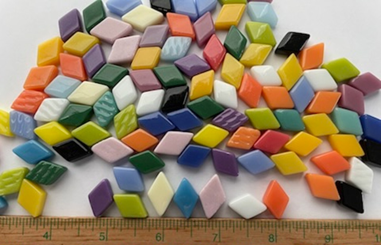 50 Diamond Shaped Glass Mosaic Tile Pieces -Mixed Assorted Colors -12 MM X 19 MM