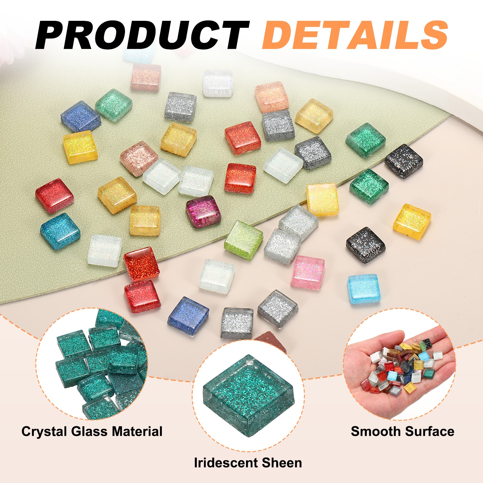 110Pcs 1x1cm Glitter Square Mosaic Tiles Glass, Dark Green