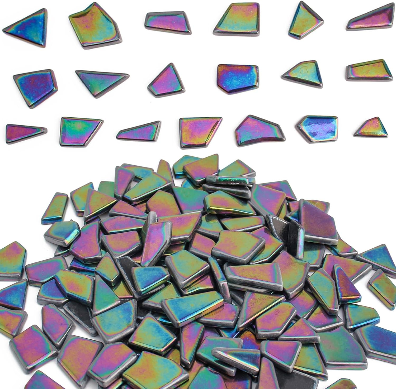 Youway Style Iridescent Glass Mosaic Tiles for Crafts Bulk,200G Black Stained Gl