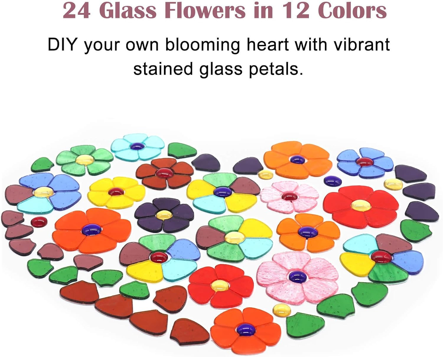 24 Precut Stained Glass Flower Mosaic Tiles, Transparent Mix | 120 Petal Pieces