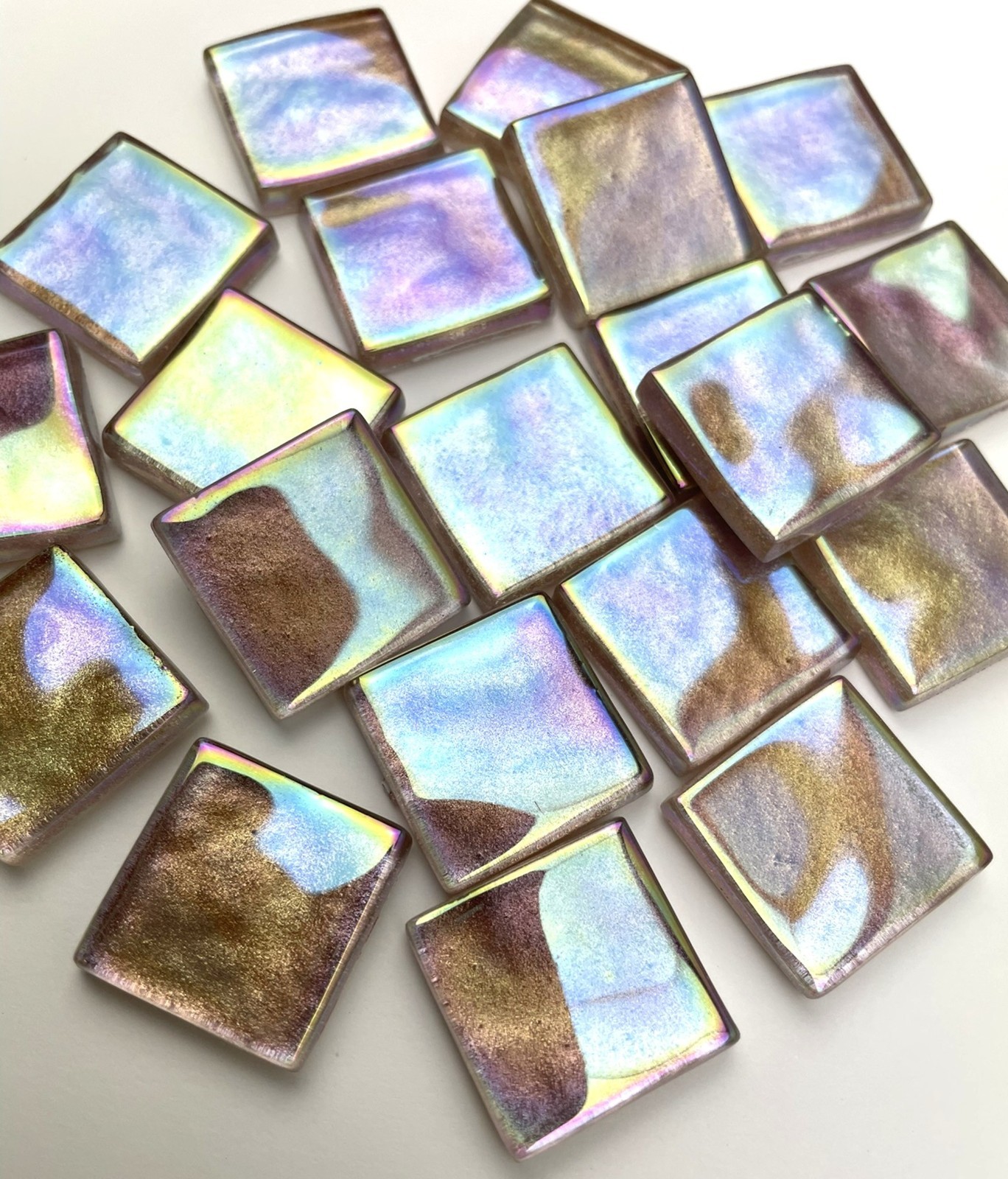 IRIDESCENT GOLDEN BERRY Metallic Glass Mosaic Tile Pieces – 3/4 inch – 20 Tiles