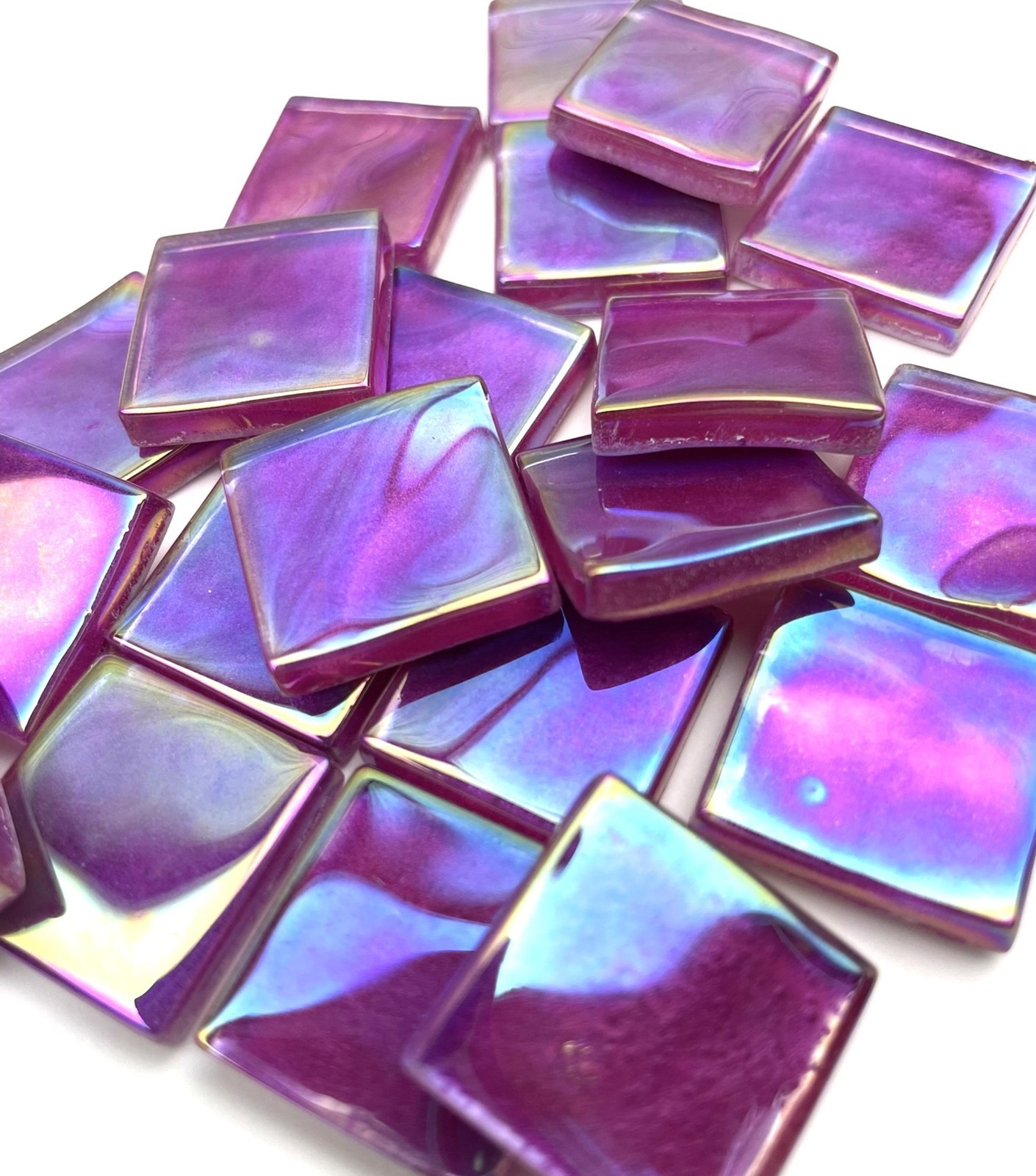 IRIDESCENT Fuchsia Pink Metallic Glass Mosaic Tile Pieces – 3/4 inch – 20 Tiles