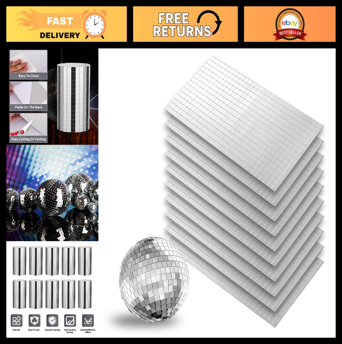 4500 PCS Self-Adhesive Silver Disco Ball Mirror Tiles | 10×10 mm Square Stickers