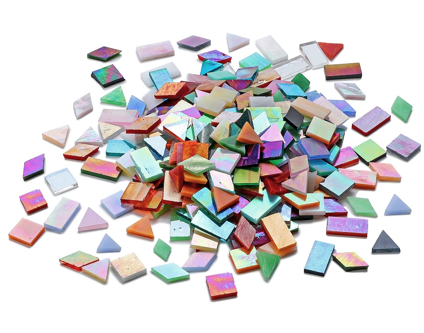 Iridescent Glass Mosaic Tiles Bulk, 4Shapes 700 Pieces Sparkle Iridized Stain…