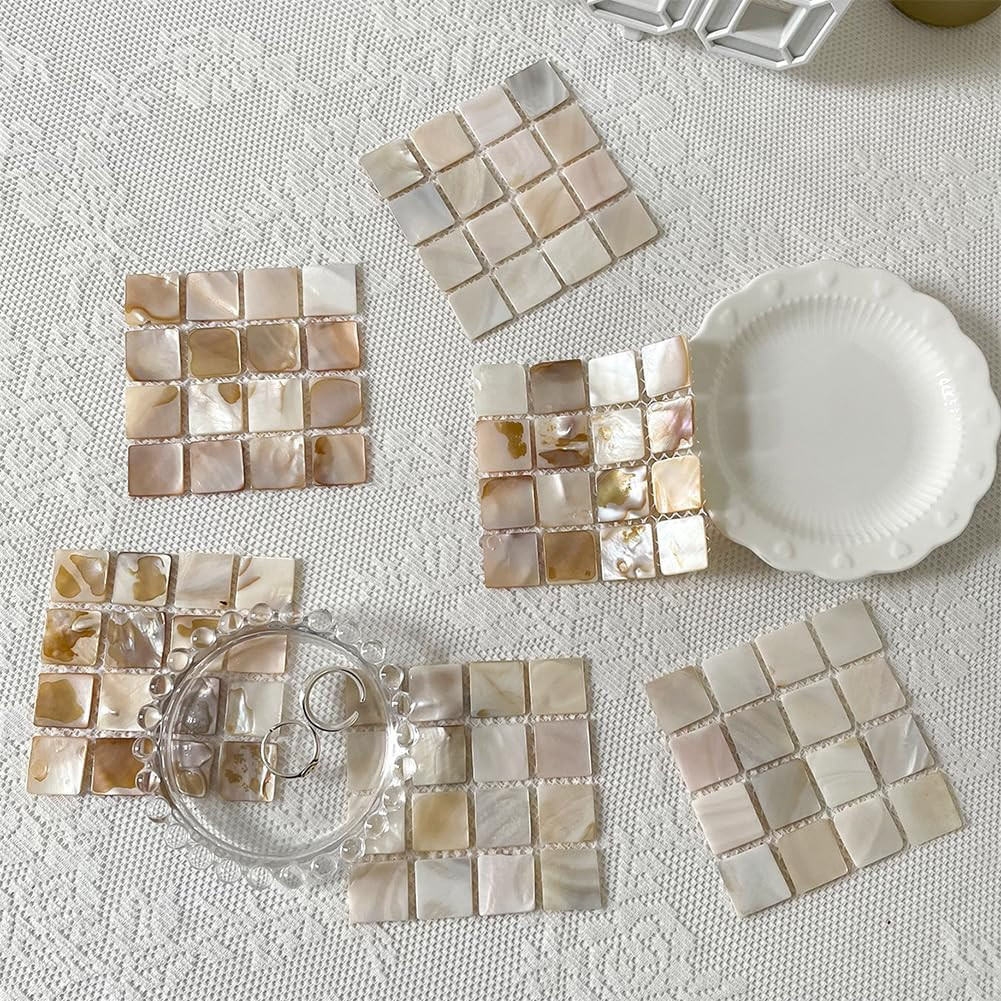 150Pcs Mother of Pearl Mosaic Tiles Bulk Natural Shell Mosaic Flat Square Tiles