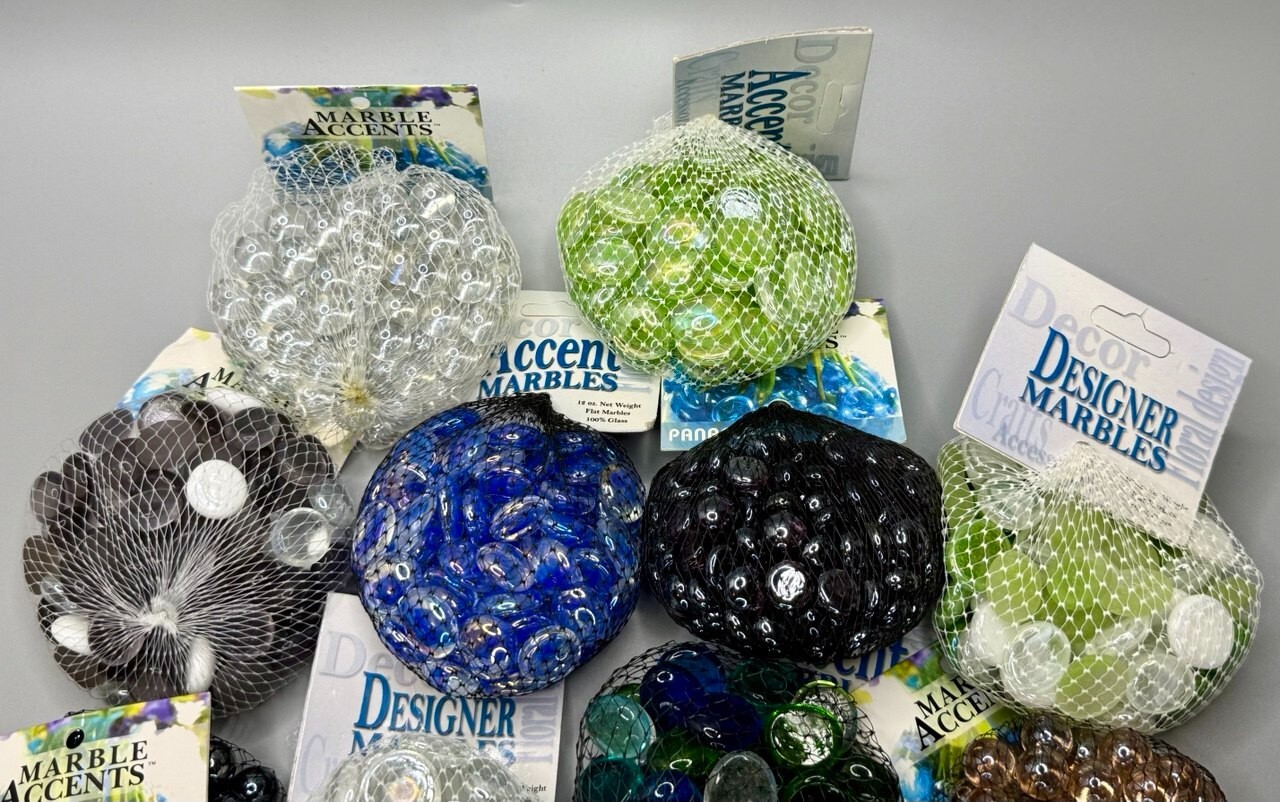 ⭕️ 11LB – 14 BAGS GLASS ACCENT MARBLES 12 OZ EACH MIXED COLORS FOR CRAFTS DECOR