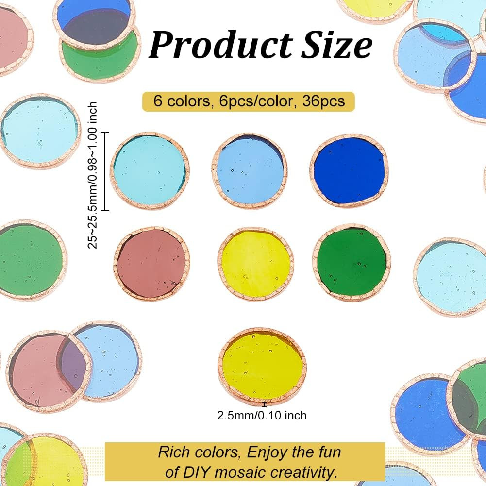 36Pcs 6 Colors round Glass Mosaic Tiles 1 Inch Crystal Mosaic Glass Pieces Windo