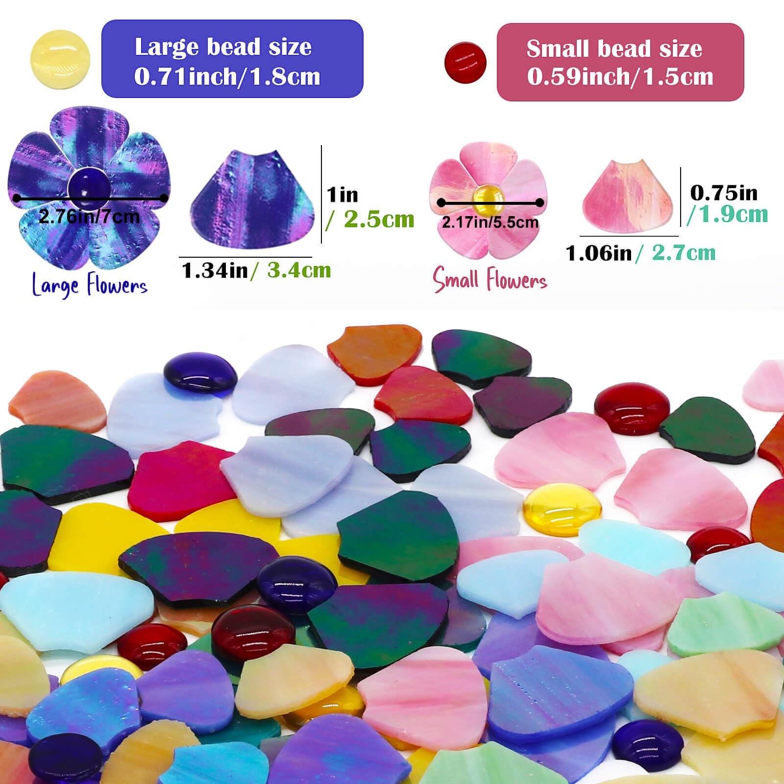 24 Pcs Stained Glass Flower Mosaic Tiles – 12 Iridescent Colors, Large & Smal…