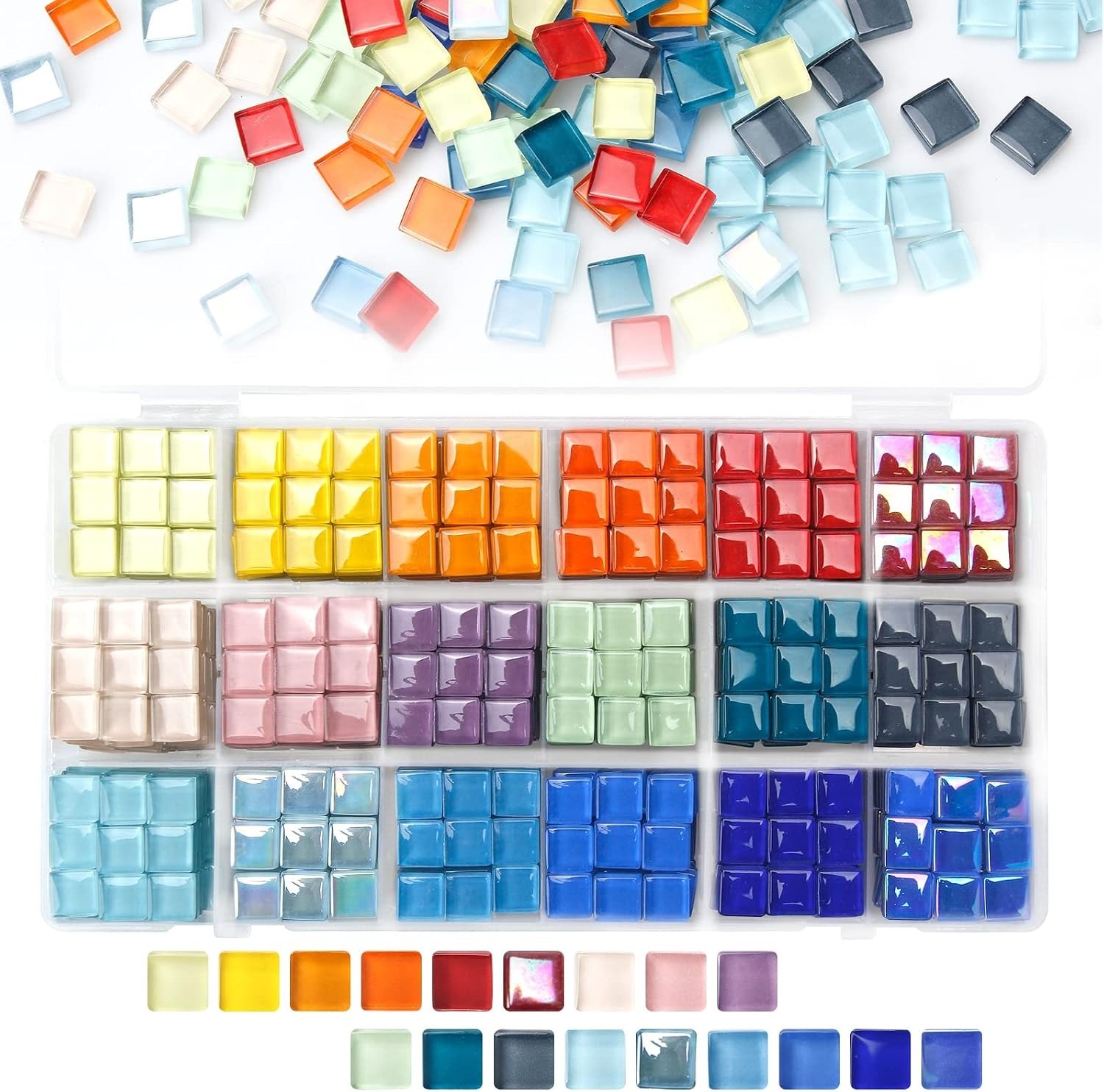 Artisan’s Dream: 900 Polished Glass Mosaic Tiles in 18 Colors with Storage Box