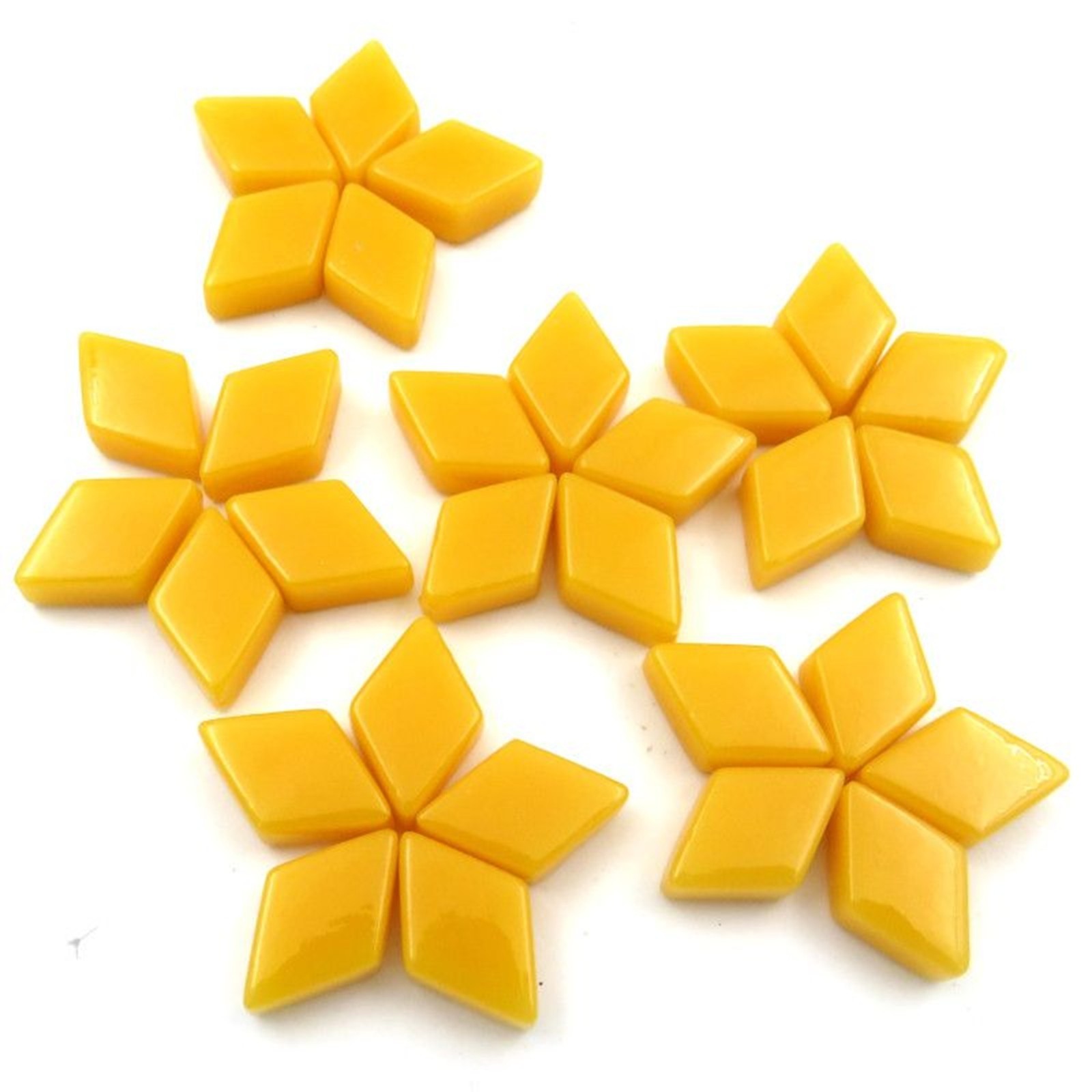 25 tiles – Golden Yellow Diamond Shaped Glass Mosaic Tile Pieces -12 MM X 19MM