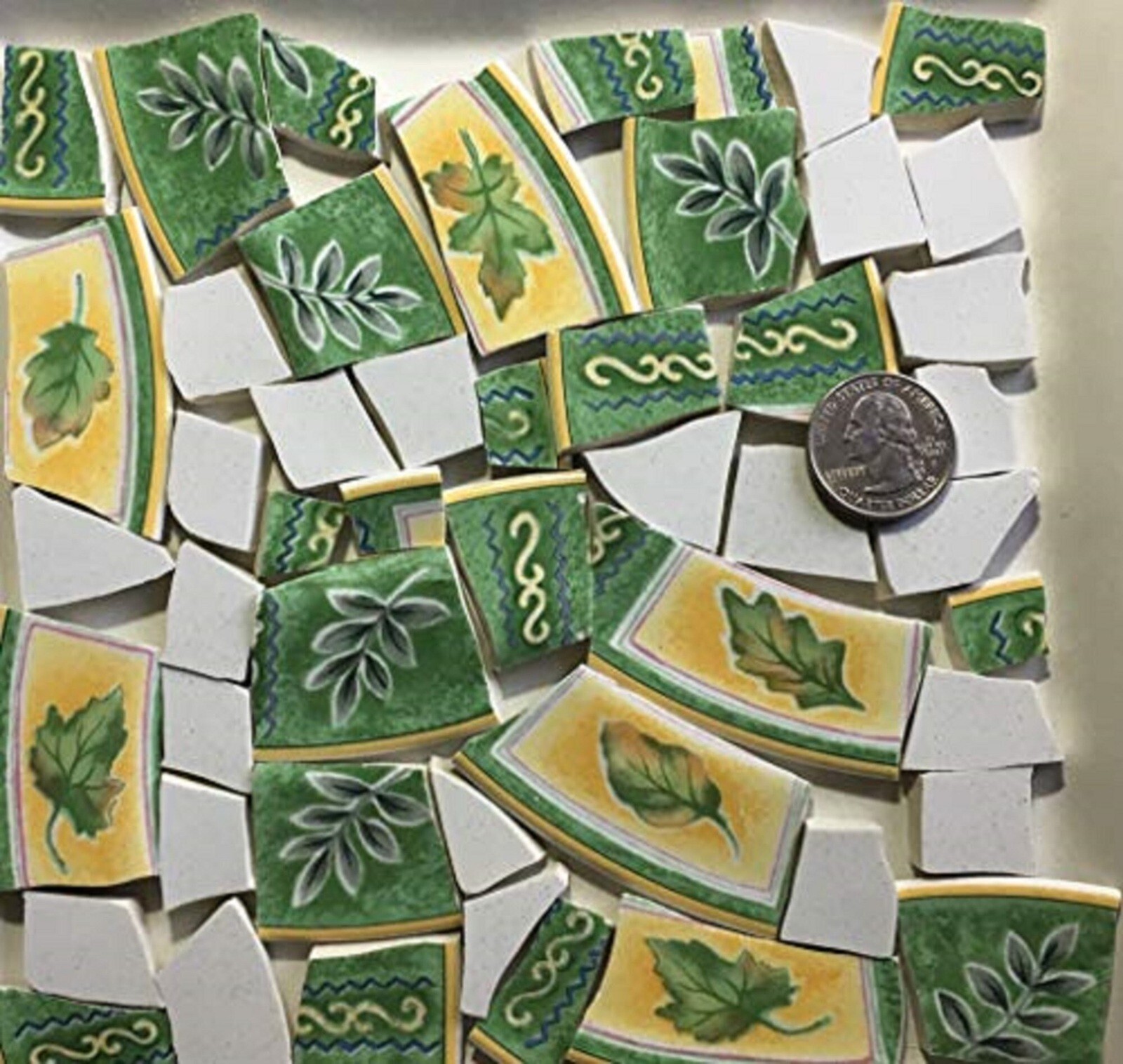Broken China Mosaic Tile Arts and Craft Supplies – Bright Spring Leaves A963
