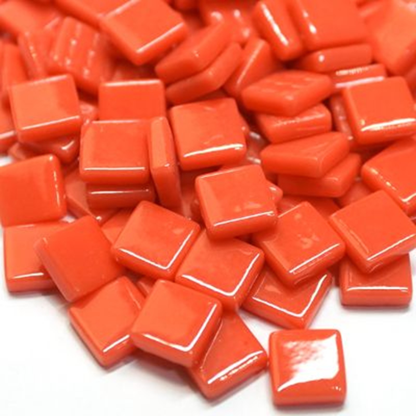 50 Tiles – 12 mm Watermelon Red Glass Square Mosaic Tile Pieces