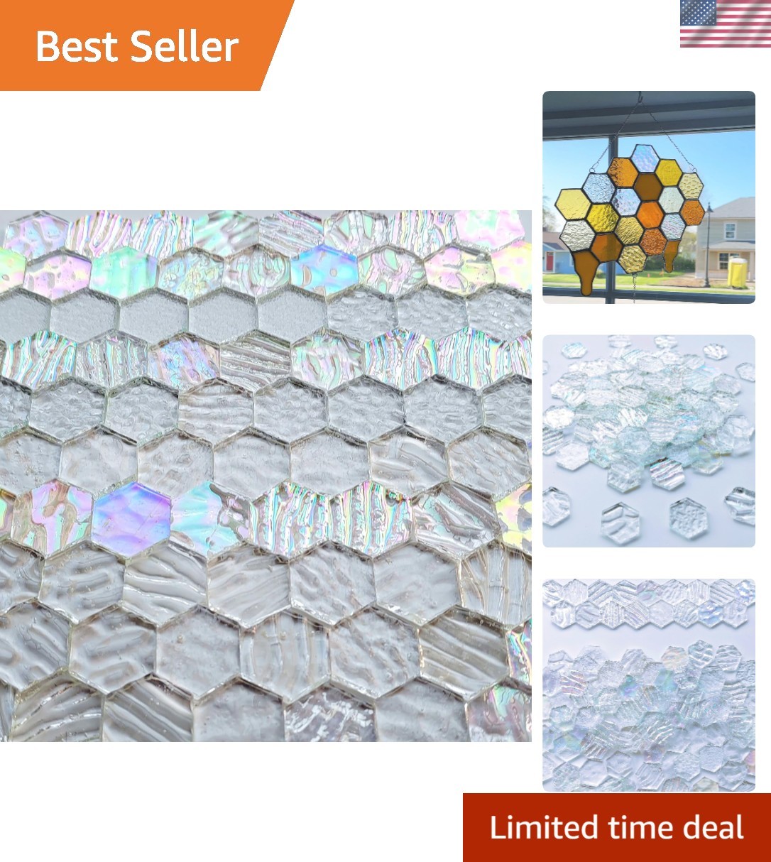 DIY Mosaic Craft Kit: 100 Hexagon Iridescent White Glass Tiles for Art Projects