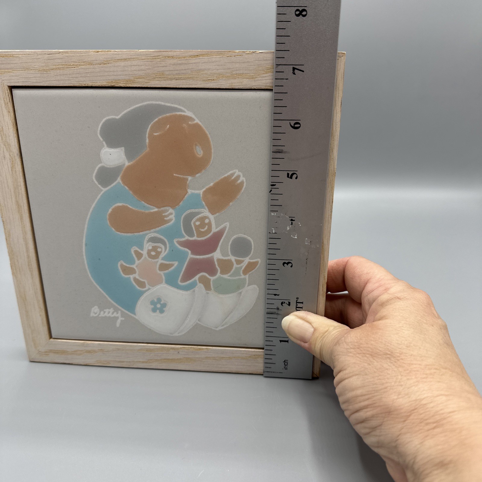 1980s Betty Hand Painted Southwest Framed Tile Pastel Storyteller Made In Brazil