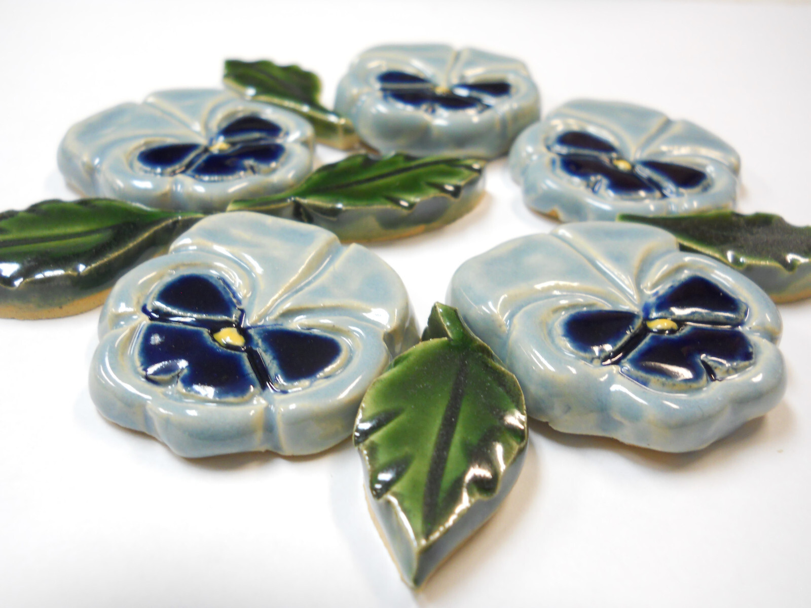 PANSY Mosaic Tiles, Handmade Ceramic Art Craft Tiles, Blue / Navy, Set of 10