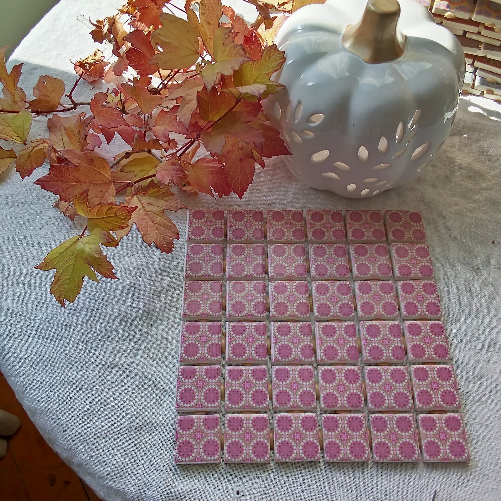 Mosaic Tile – 36/1 Inch Square Pieces-Craft- pink/white