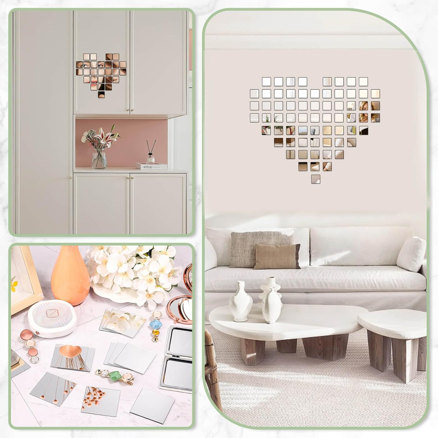 30 PCS Acrylic Mini Mirror Tiles Self Adhesive, 2 Inches Square High-Definition