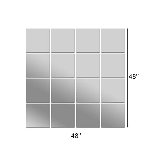Home Gym Mirrors, 12” x 12” Glass Mirror Tiles (16 PCS), Square Large Wall