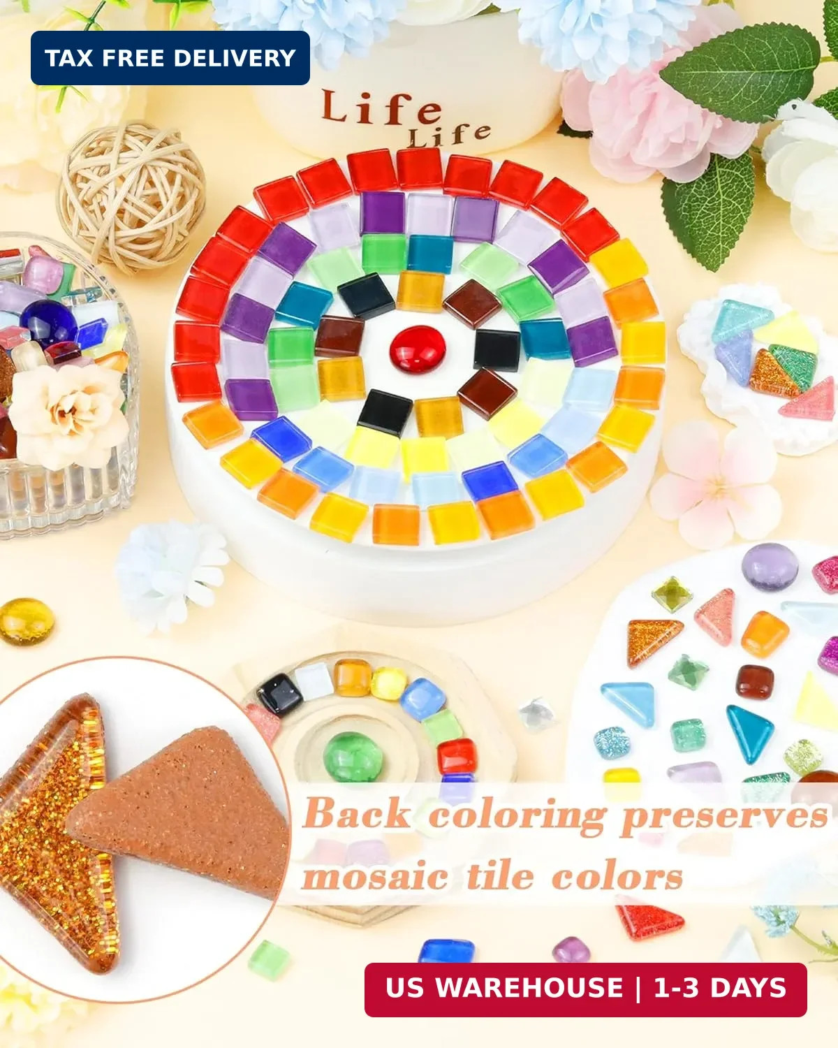420g Mosaic Tiles for Crafts – 280Pcs Glass Mosaic Kits, Mixed Shapes
