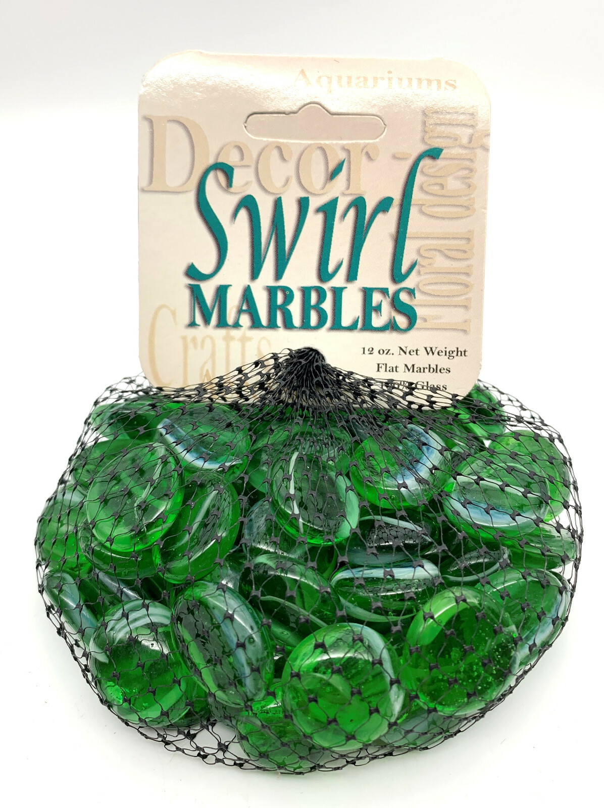 3/4″ Green w/ White Swirls Round Transparent Flat Glass Gems Mega Marbles Vacor