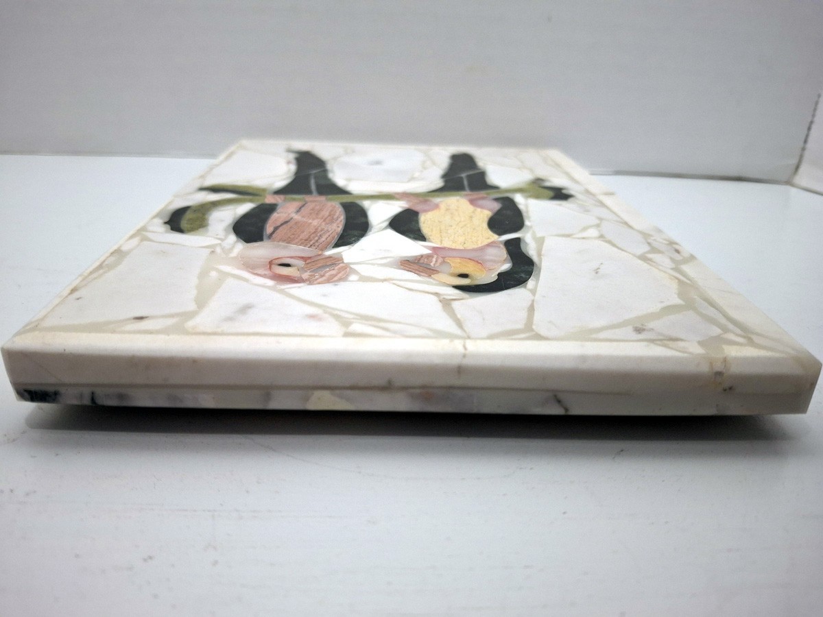 Marble Mosaic 2 Parrots Gossiping 5-11/16″ x 1/2″ x 7-11/16″