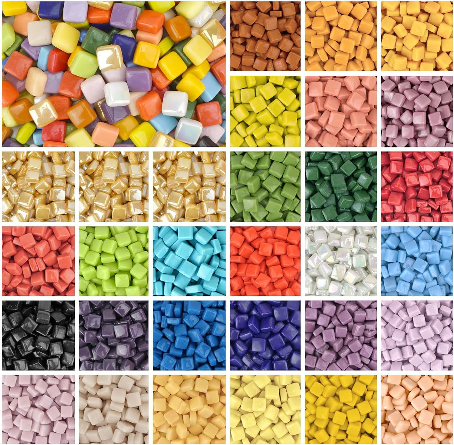 White Mosaic Tiles, 10mm Square Glass Mosaic Pieces, 300g (160 Pieces), Glass Ti