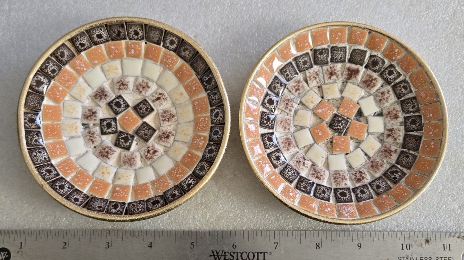 Vintage Round Mid Century Mosaic Tile Gold Aluminum
